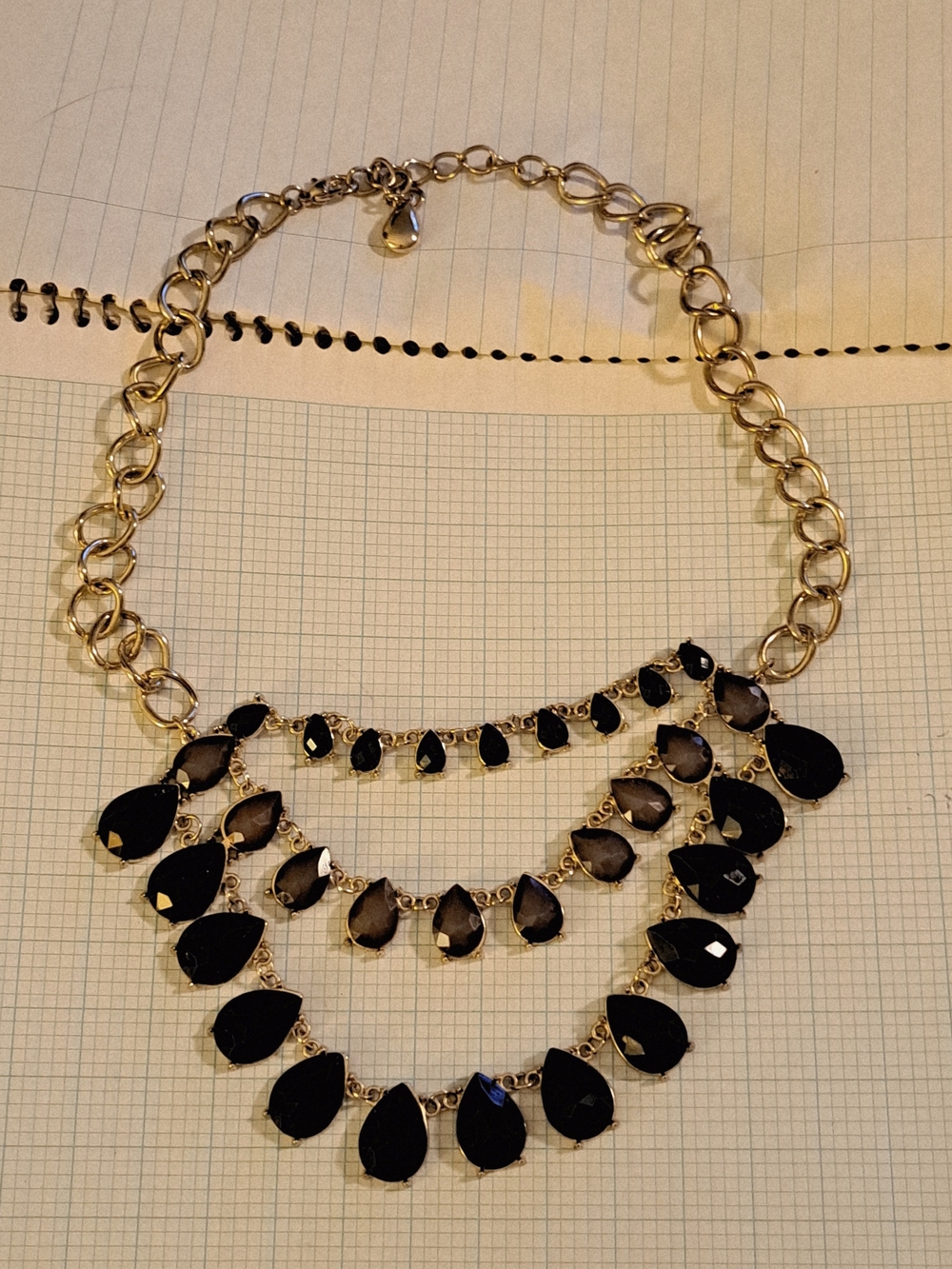 Gold Chain Statement Necklace with Black And Brown Teardrop Stones